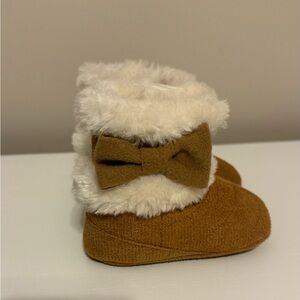 Cozy Brown Baby Booties with Bow